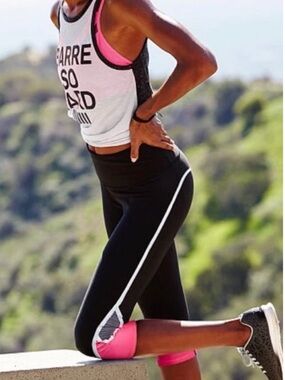Victoria’s Secret VSX Sport Crop Leggings Pink Black Colorblock Small